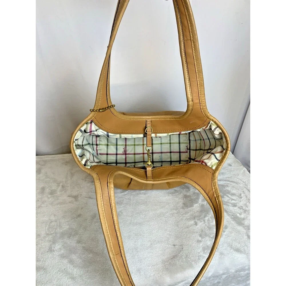 Coach Pleated Ergo Tote #12240 Tan Leather Tattersall Lining 2008 Shoulder Bag